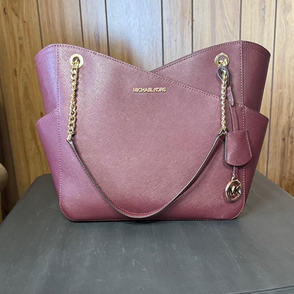 Michael Kors Maroon Shoulder Bag with Gold Accents